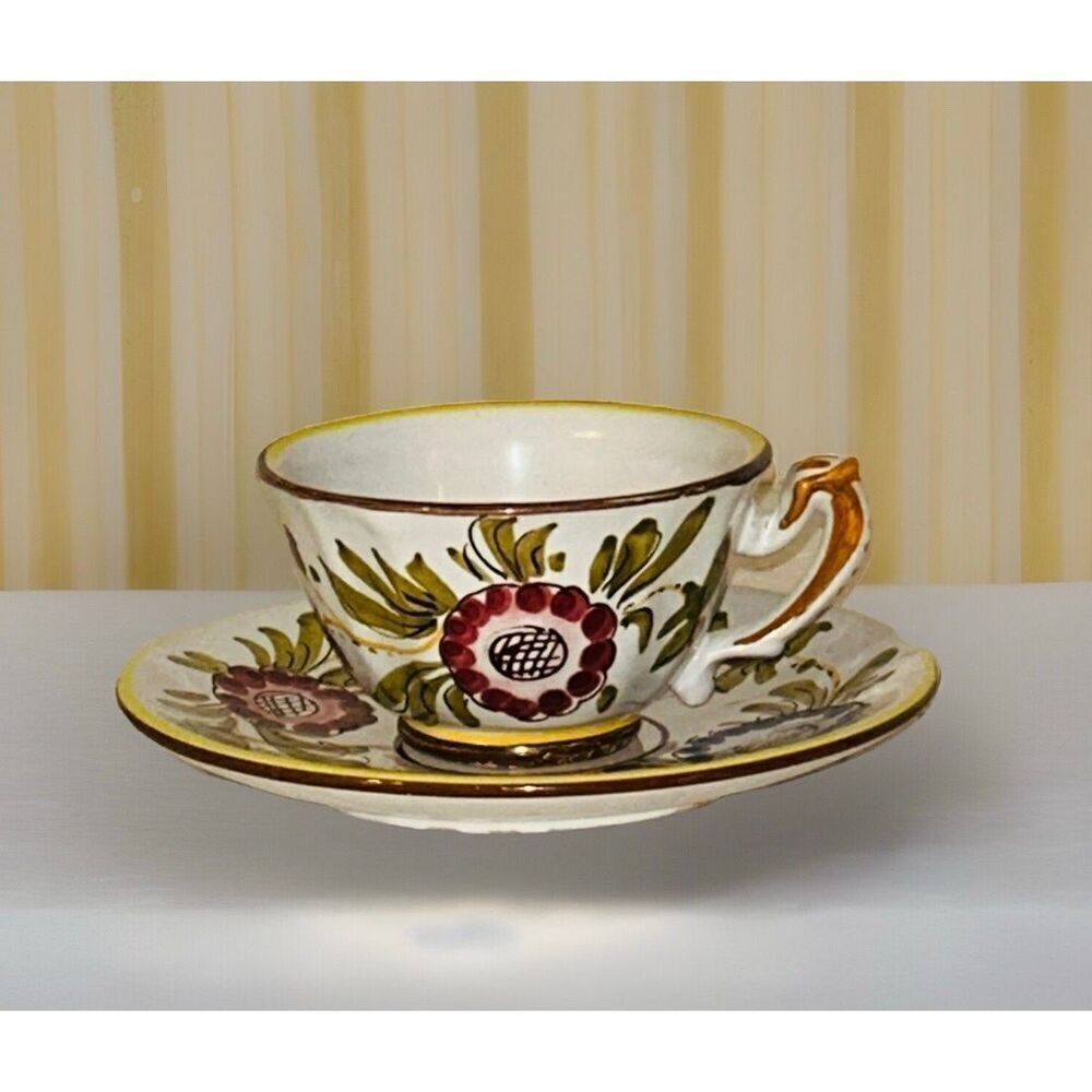 Classical Florentine Design Tea Cup Saucer Hand Painted Italy